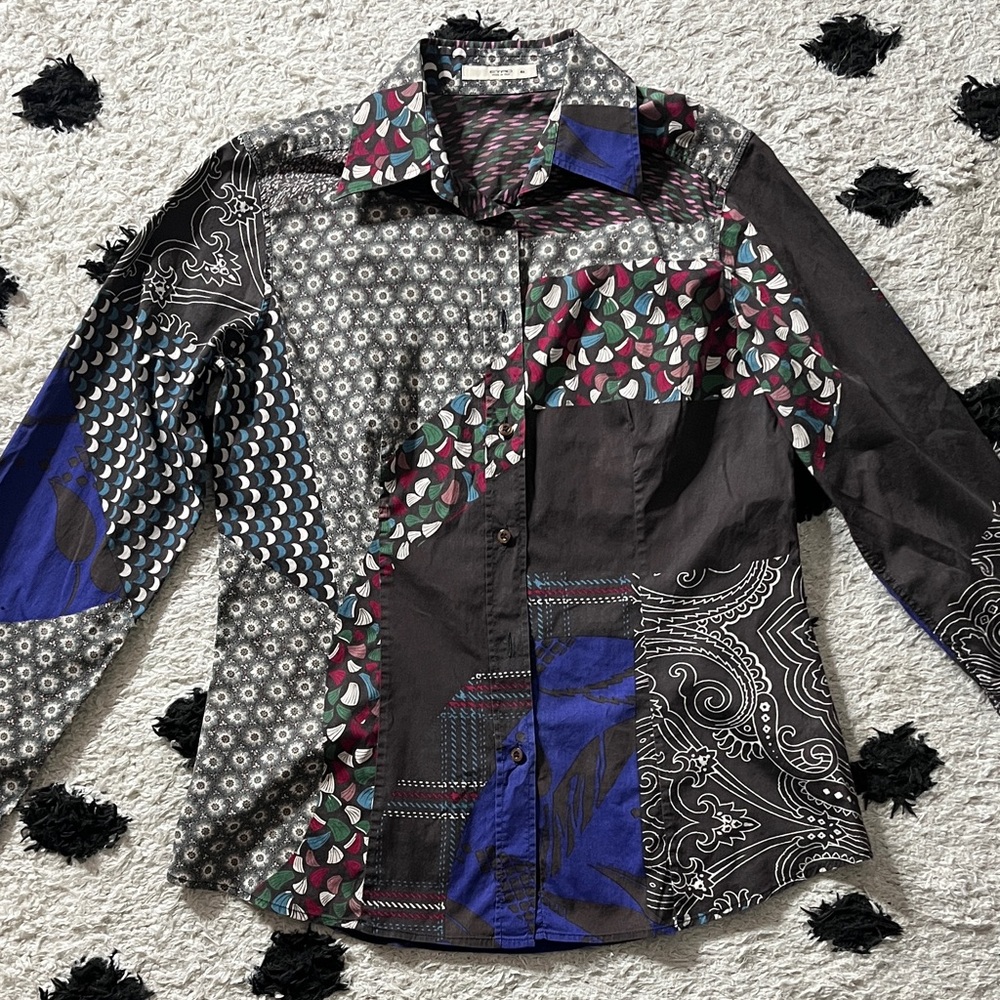 Etro size 46 patchwork style button down Multicol… - image 1